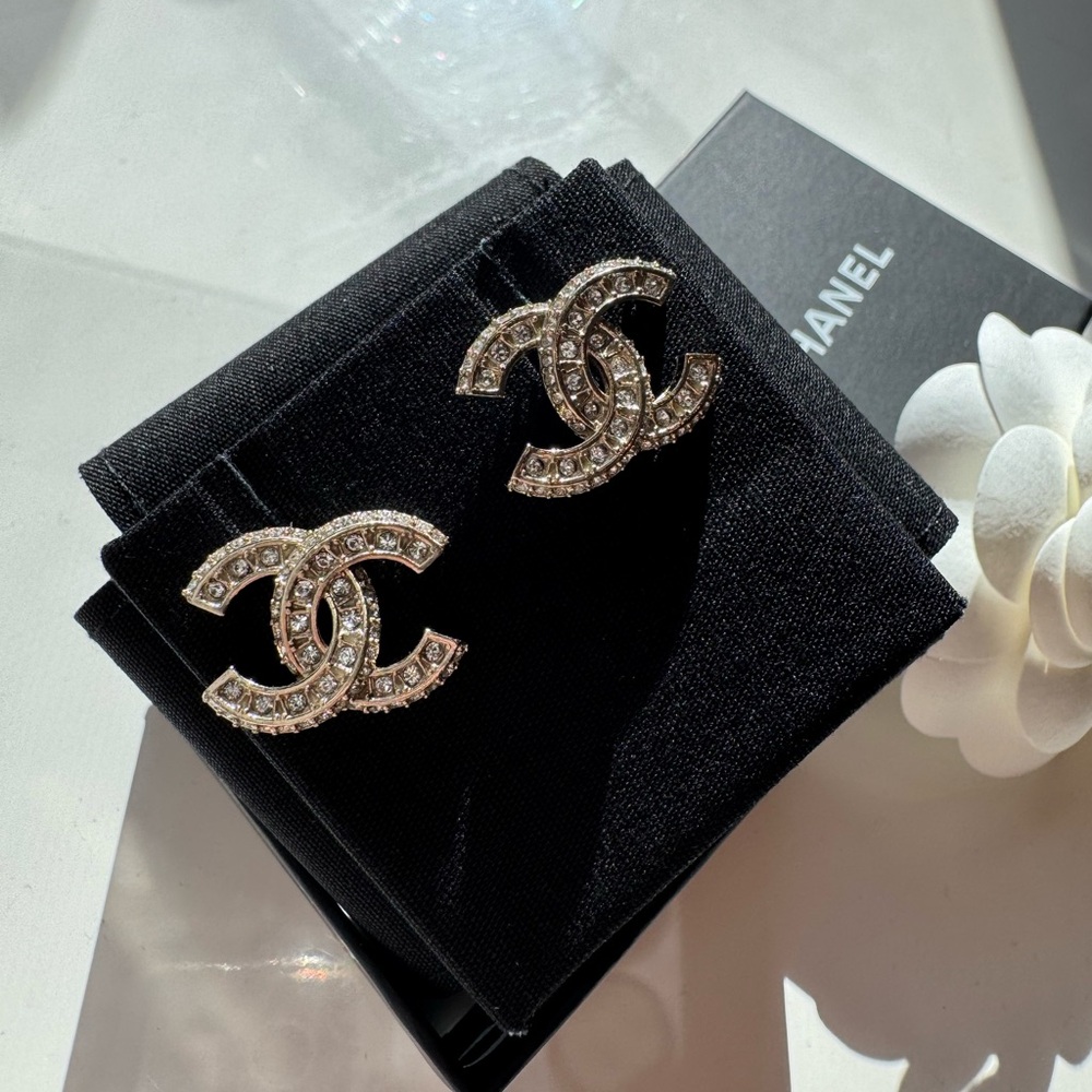 Chanel CC Gold Earrings with Crystal Accents